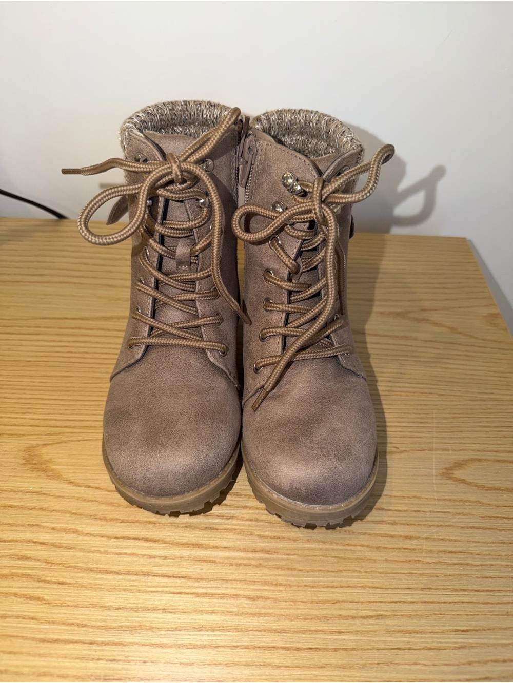 Sugar Kids Taupe Lace-Up Faux Suede Ankle Boots